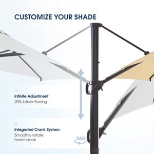 BLUU REDWOOD 11 FT Patio Umbrella Offset Cantilever Outdoor Umbrellas with 360°Rotation Aluminum Frame, Infinite Tilt & Solution-dyed Fabric for Pool Garden & Backyard (Ivory Beige)