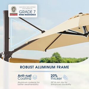 BLUU REDWOOD 11 FT Patio Umbrella Offset Cantilever Outdoor Umbrellas with 360°Rotation Aluminum Frame, Infinite Tilt & Solution-dyed Fabric for Pool Garden & Backyard (Ivory Beige)