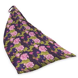 Lunarable East Lounger Chair Bag, Pattern with Pink Peony in Japanese Style on Scale Backdrop, High Capacity Storage with Handle Container, Lounger Size, Dark Purple Pale Green