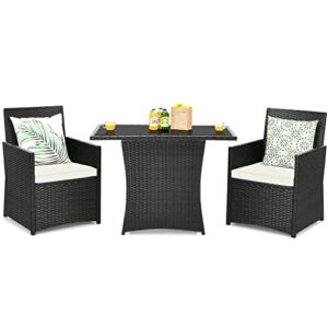 lukeo 3pcs patio rattan furniture set cushion sofa armrest garden deck white easy to assemble