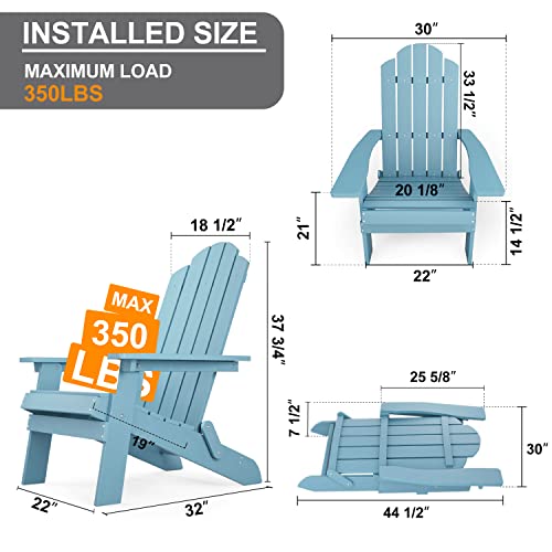 MXIMU Folding Adirondack Chair & Ottoman 4-Piece Set, Weather Resistant Plastic Chairs Adorondic Set for Area Seating Lifetime Wide Use in Backyard, Garden, Lawn, Porch