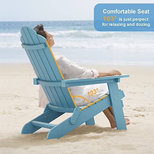 MXIMU Folding Adirondack Chair & Ottoman 4-Piece Set, Weather Resistant Plastic Chairs Adorondic Set for Area Seating Lifetime Wide Use in Backyard, Garden, Lawn, Porch