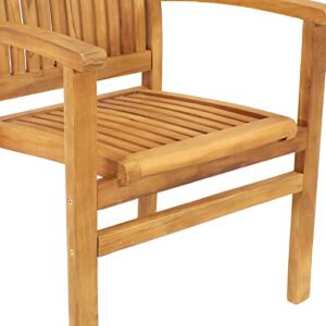 Sunnydaze Stackable Outdoor Patio Dining Chairs - Slat-Back Wood Outdoor Arm Chairs for The Outdoor Dining-Table, Patio, Porch, or Deck - Light Brown Finish - 24.25 Inches Wide - Set of 2