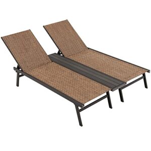 tangkula double patio chaise lounge, all weather-proof heavy duty 6 position adjustable breathable fabric outdoor bed lounger with cup holder, for poolside, backyard, pool, lawn