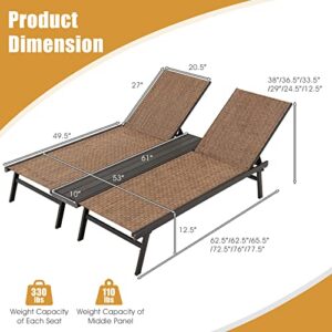 Tangkula Double Patio Chaise Lounge, All Weather-Proof Heavy Duty 6 Position Adjustable Breathable Fabric Outdoor Bed Lounger with Cup Holder, for Poolside, Backyard, Pool, Lawn