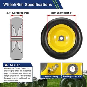 MaxAuto 11x4.00-5" Flat Free Zero Turn Mowers Tire on Wheel, 3/4" or 1/2" Bushings, 3.4" Centered Hub - Hub Length 3.4"-5", Universal Fit Smooth Tread Tire for Zero Turn Lawn Mowers, Set of 2