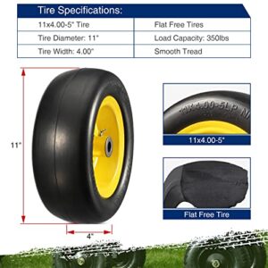 MaxAuto 11x4.00-5" Flat Free Zero Turn Mowers Tire on Wheel, 3/4" or 1/2" Bushings, 3.4" Centered Hub - Hub Length 3.4"-5", Universal Fit Smooth Tread Tire for Zero Turn Lawn Mowers, Set of 2