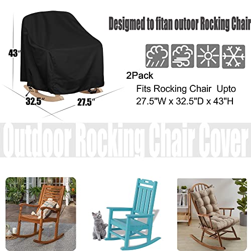 Patio Rocking Chair Cover 2 Pack, Fits (27.5"W x 32.5"D x 43"H) Lawn Patio Chairs, 420D Tear-Resistant, UV Resistant, Waterproof for Furniture Covers
