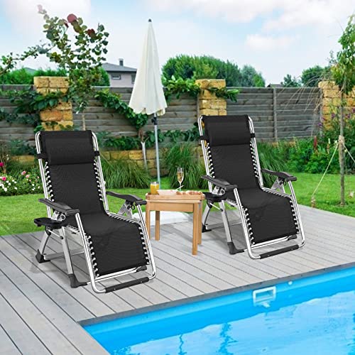 ABORON Zero Gravity Chair,Premium Outdoor Lawn Folding Lounge Chairs,Sturdy Adjustable Reclining Patio Chairs with Removable Cushion,Headrest & Tray