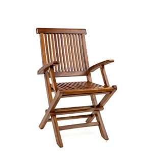 the teaky hut teak wood water-resistant folding armchair – fully assembled foldable chair, great for outdoor, indoor, dining room, kitchen, patio, bistro use