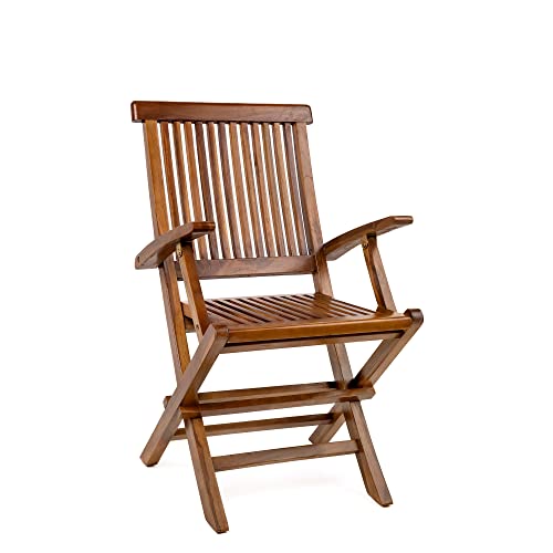 The Teaky Hut Teak Wood Water-Resistant Folding Armchair - Fully Assembled Foldable Chair, Great for Outdoor, Indoor, Dining Room, Kitchen, Patio, Bistro Use