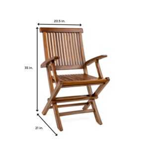 The Teaky Hut Teak Wood Water-Resistant Folding Armchair - Fully Assembled Foldable Chair, Great for Outdoor, Indoor, Dining Room, Kitchen, Patio, Bistro Use