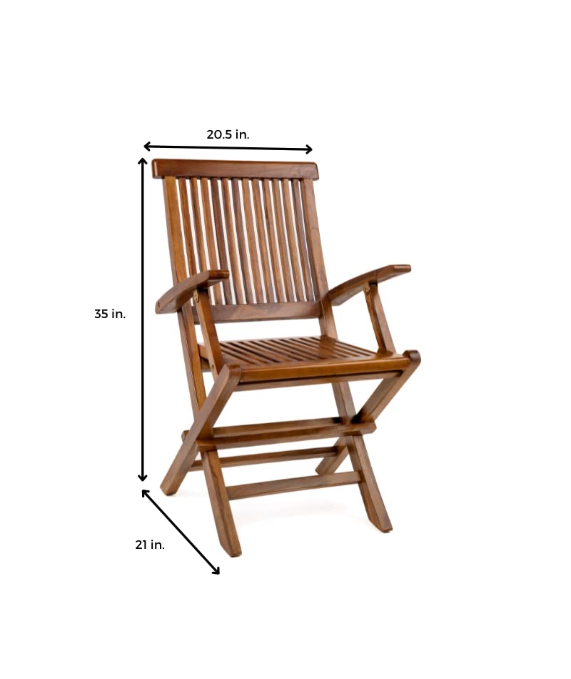 The Teaky Hut Teak Wood Water-Resistant Folding Armchair - Fully Assembled Foldable Chair, Great for Outdoor, Indoor, Dining Room, Kitchen, Patio, Bistro Use