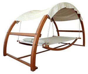 leisure season sbwc402 swing bed with canopy – brown – 1 piece – 2-person covered hammock with wooden stand – outdoor daybed, furniture for lawn, patio, poolside, deck, garden, backyard – adjustable