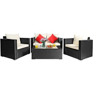 lukeo 4pcs patio rattan furniture set cushioned sofa chair coffee table excellent appearance in classic and style