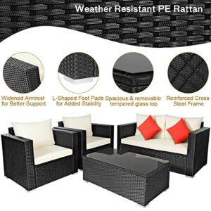 LUKEO 4PCS Patio Rattan Furniture Set Cushioned Sofa Chair Coffee Table Excellent Appearance in Classic and Style