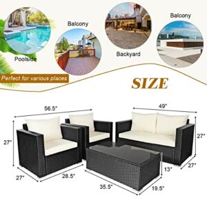 LUKEO 4PCS Patio Rattan Furniture Set Cushioned Sofa Chair Coffee Table Excellent Appearance in Classic and Style