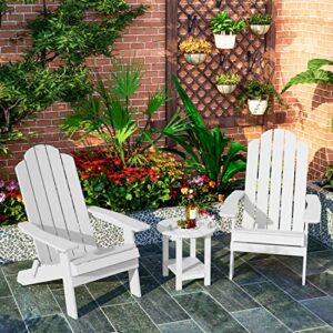 MXIMU Round Outdoor Side Table Adirondack Tables 18 Inch Chairside End Tables with Storage Shelf, 2-Tier Plastic Patio Side Table, Weather Resistant for Balcony Backyard Lawn (White, 1 Pack)