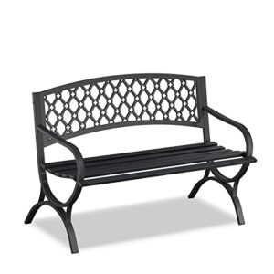 outdoor garden bench, weatherproof patio park benches clearance with anti-rust frame, 550 lbs capacity loveseat chairs ergonomic backrest for porch, path, yard, lawn, entryway, 50” furniture, black
