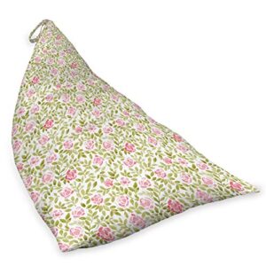 Lunarable Gardening Lounger Chair Bag, Watercolor Stamped Design of Bloomed Rose Petals and Leaves Repeating Pattern, High Capacity Storage with Handle Container, Lounger Size, Khaki and Pink