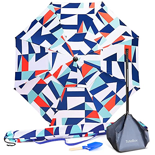 TOTEBOX Beach Umbrella, 7.5ft Portable Patio Sunshade Umbrella UPF 50+ Protection with Tilt Sand Anchor Carry Bag and Sand Bag for Yard and Pool