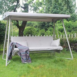 homsof outdoor patio 3seater metal swing chair swing bed with cushion and adjustable canopy champagne color