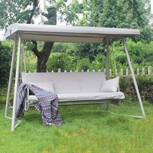 HomSof Outdoor Patio 3seater Metal Swing Chair Swing Bed with Cushion and Adjustable Canopy Champagne Color