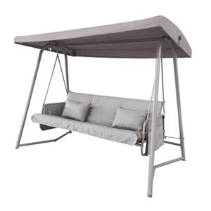 HomSof Outdoor Patio 3seater Metal Swing Chair Swing Bed with Cushion and Adjustable Canopy Champagne Color