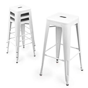 monibloom set of 4 metal stackable barstools in white, 30 inch high backless patio furniture indoor outdoor kitchen bar stools dining chair