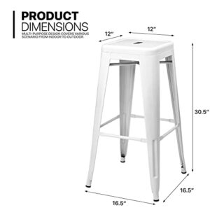 MoNiBloom Set of 4 Metal Stackable Barstools in White, 30 Inch High Backless Patio Furniture Indoor Outdoor Kitchen Bar Stools Dining Chair