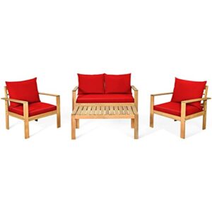 lukeo 4pcs patio furniture set acacia wood thick cushion loveseat sofa red spend time with your family on the 4-8 persons set