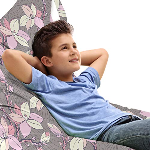 Lunarable Floral Lounger Chair Bag, Hand-Drawn Illustration of Bloomed Magnolia Flowers on Branches, High Capacity Storage with Handle Container, Lounger Size, Pale Pink Pale Pink
