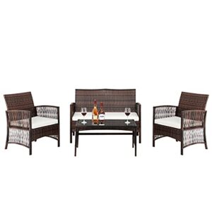 sawqf outdoor 4pcs 1 double seat 2 single seat 1 coffee table armrest hollow knit combination sofa brown gradient furniture