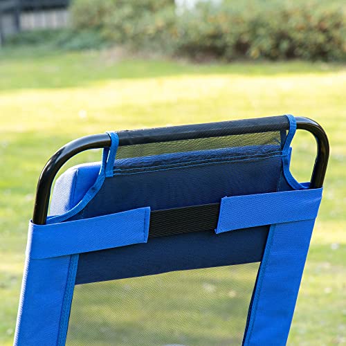 Outsunny Set of 2 Folding Patio Chairs, Camping Chairs with Adjustable Sling Back, Removable Headrest, Armrest for Garden, Backyard, Lawn, Blue