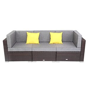 sawqf outdoor patio furniture 3 pcs set include 2 corner sofa 1 armless sofa pe wicker rattan with 2 pillow