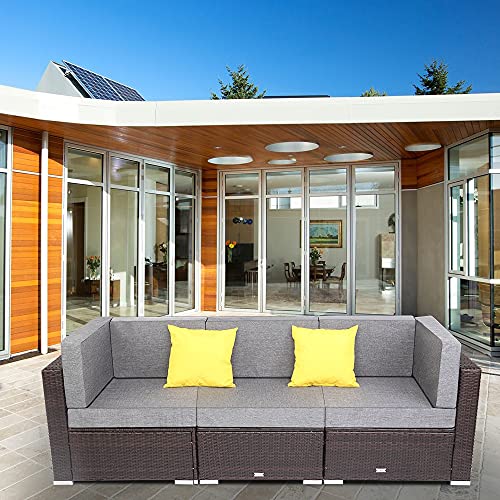 SAWQF Outdoor Patio Furniture 3 Pcs Set Include 2 Corner Sofa 1 Armless Sofa PE Wicker Rattan with 2 Pillow