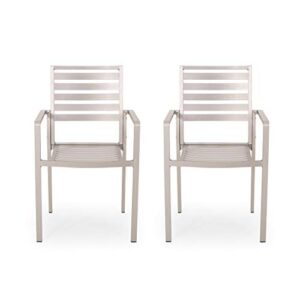 daisy outdoor modern aluminum dining chair (set of 2), silver