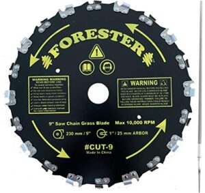 forester brush cutter blades and file set – trimmer chainsaw tooth saw blade – for trimming trees, cutting string, underbrush, and more – 20 tooth 9″ circular brush blade with 3/16″ file