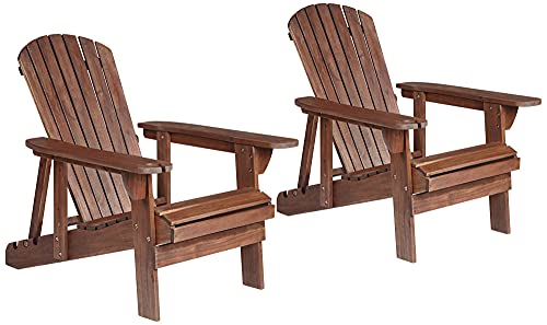 Teal Island Designs Kava Dark Brown Wood Outdoor Adirondack Chair with Wine Holder Set of 2