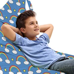 lunarable cartoon lounger chair bag, happiness theme with rainbow clouds stars on the sky cheerful, high capacity storage with handle container, lounger size, multicolor