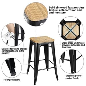 ZenStyle 26“ 4 Set Stackable Barstools Counter Height Metal Bar Stools Kitchen Island Chairs with Square Wood Top for Indoor & Outdoor
