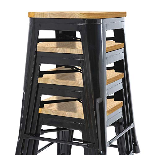 ZenStyle 26“ 4 Set Stackable Barstools Counter Height Metal Bar Stools Kitchen Island Chairs with Square Wood Top for Indoor & Outdoor