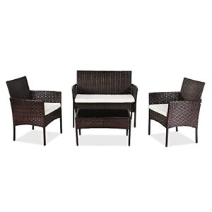 sawqf three colors patio furniture set outdoor living room balcony rattan furniture four-piece-brown outdoor furniture (color : e)