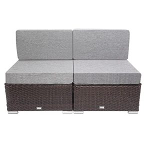 SAWQF 2 Pieces PE Wicker Rattan Armless Sofa Patio Furniture Set for Garden and Outdoors