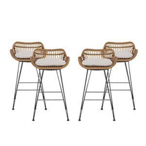 great deal furniture candance outdoor wicker barstools with cushions (set of 4), light brown and beige
