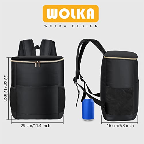 Wolka Insulated Cooler Backpack Outdoor - Leak Proof Backpack Cooler 30 Cans, Waterproof Lightweight Cooler Bag for 12h Hot/Cold Retention - Portable Soft Cooler for Travel, Camping, Beach -Black