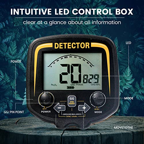 Professional Metal Detector for Adults, Pinpoint Gold Detector with LCD Display, 11"x14" Waterproof Search Coil, 15'' Detection Depth, 5 Search Modes, IP68 Waterproof for Treasure Hunting