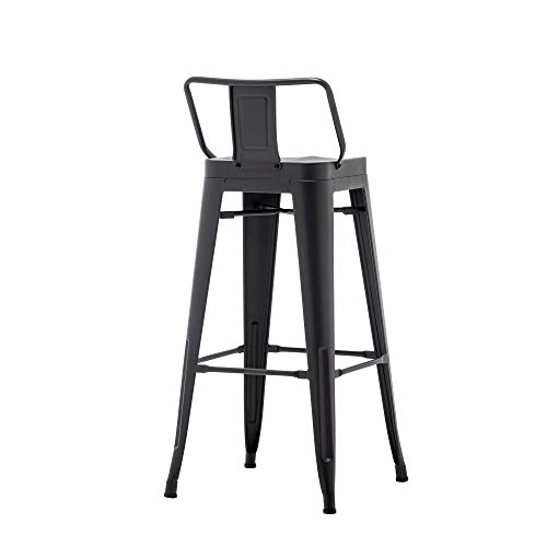 Alunaune 26" Metal Bar Stools Set of 4 Counter Height Barstools Industrial Counter Stool Kitchen Bar Chairs Indoor Outdoor-Low Back, Black