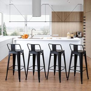 Alunaune 26" Metal Bar Stools Set of 4 Counter Height Barstools Industrial Counter Stool Kitchen Bar Chairs Indoor Outdoor-Low Back, Black