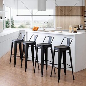 Alunaune 26" Metal Bar Stools Set of 4 Counter Height Barstools Industrial Counter Stool Kitchen Bar Chairs Indoor Outdoor-Low Back, Black